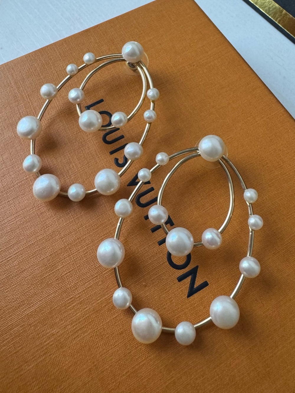 Natural Pearl Accent Gold Hoop Earrings - White Pearls